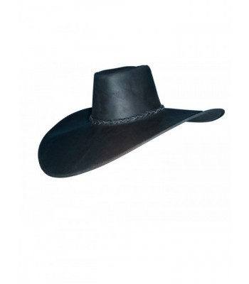 Sharpshooter Rendezvous Cavalier Swashbuckler Tea Party Black Leather Cowboy Hat - Black - CU11N3BH5X5