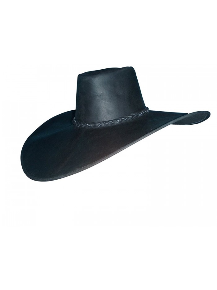 Sharpshooter Rendezvous Cavalier Swashbuckler Tea Party Black Leather Cowboy Hat - Black - CU11N3BH5X5