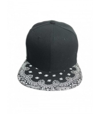 Aesthetinc Classic Paisley Bandana Print Flat Bill Cap Hat Snapback - Black - CN1292TLHM1