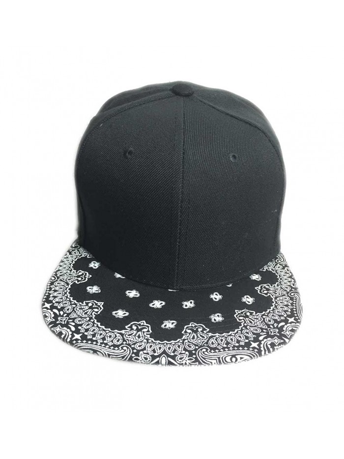 Aesthetinc Classic Paisley Bandana Print Flat Bill Cap Hat Snapback - Black - CN1292TLHM1