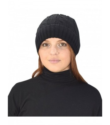 Peach Couture Double Layer Fleece Lined Unisex Cable knit Winter Beanie Hat Cap - Black - CB12N6IQVPY