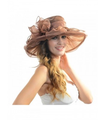 Elegant Women Organza Wide Brim Church Derby Kentucky Party Hat (Multicolor) - Brown - C611ZQLBGT9