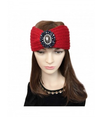 YSJOY Retro Bohemian Beads Cable Knitted Winter Turban Ear Warmer Headband - Red - CX189N69X00