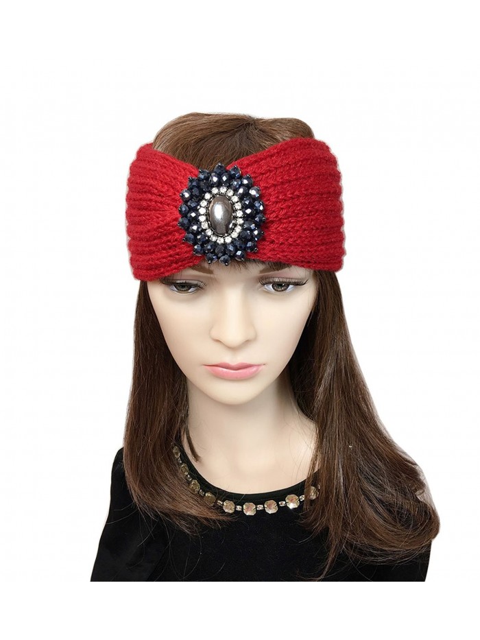 YSJOY Retro Bohemian Beads Cable Knitted Winter Turban Ear Warmer Headband - Red - CX189N69X00