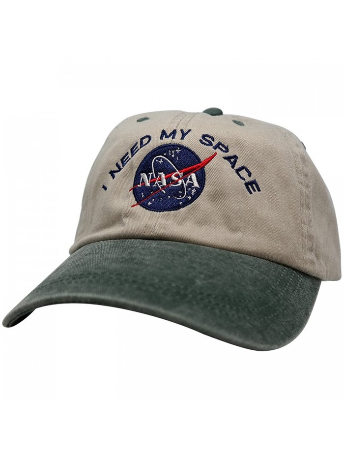 Armycrew NASA I Need My Space Embroidered Two Tone Pigment Dyed Cotton Cap - Beige Dk Green - CB12DVNZF3V