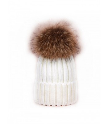 ALL IN ONE CART Women's Winter Soft Knitted Beanie Hat With Faux Fur Pom Pom - White - CV12N78U04X