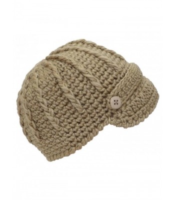 Angela & Williams Womens Crochet Winter Skull Cap W/Visor & Band (One Size) - Khaki - CQ11Q2M5ID1