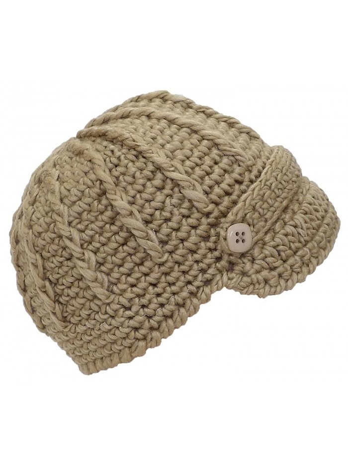 Angela & Williams Womens Crochet Winter Skull Cap W/Visor & Band (One Size) - Khaki - CQ11Q2M5ID1