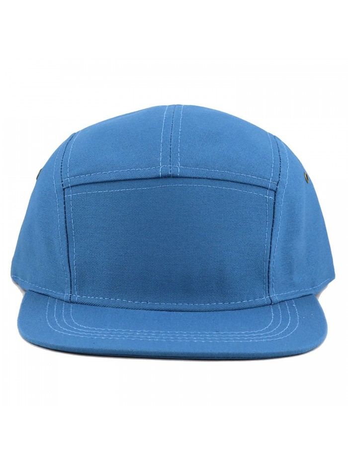 THE HAT DEPOT Cotton Twill 5 Panel Flat Brim Genuine Leather Brass Biker Board Cap - Teal - CN12F1LSFCJ