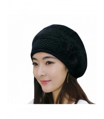 QingFan Women Crochet Winter Warm Knitting Beanie Hat Cap Beret - Black - CR187I20Z26