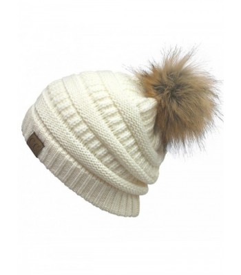 AMETS553 Knit Thick- Super Soft Fleece Lined Warm Pom Pom Beanie - White - CW189XNAI7S