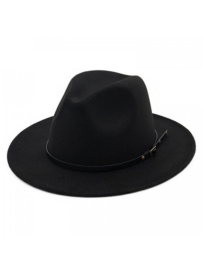 Lisianthus Women Belt Buckle Woolen Fedora - Black - C6182IGRU56