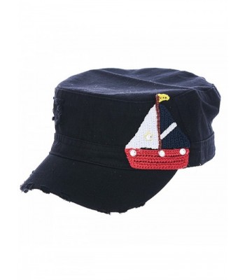 TD Collections Women's Knit Sailboat Patch Military Summer Cap - Black - CR12FQXGQLJ