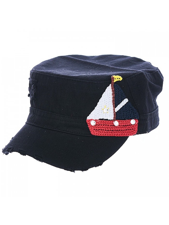 TD Collections Women's Knit Sailboat Patch Military Summer Cap - Black - CR12FQXGQLJ