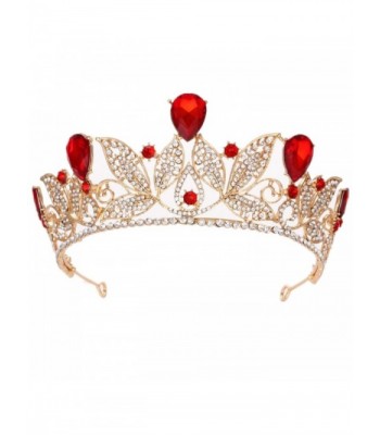 Wiipu Baroque Drop Rhinestone Crystals leaves Tiara Crown-5.5" Diameter(A1700) - Red - C11884GSY5X