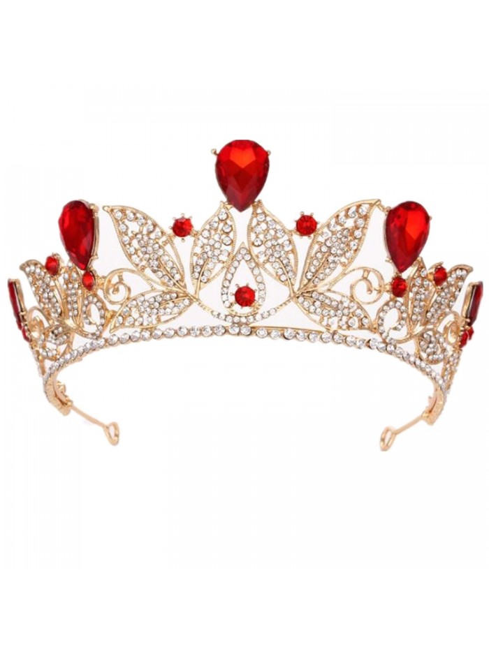 Wiipu Baroque Drop Rhinestone Crystals leaves Tiara Crown-5.5" Diameter(A1700) - Red - C11884GSY5X