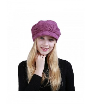 Fiaya Women Warm Crochet Wool Knit Manual Brimmed Beanie Hat Anise Cap - Hot Pink - CM188HZU92D