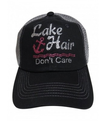 Glitter "Lake Hair Don't Care" Black/Grey Trucker Cap Hat - Silver and Hot Pink Glitter - CV12GLA64OT