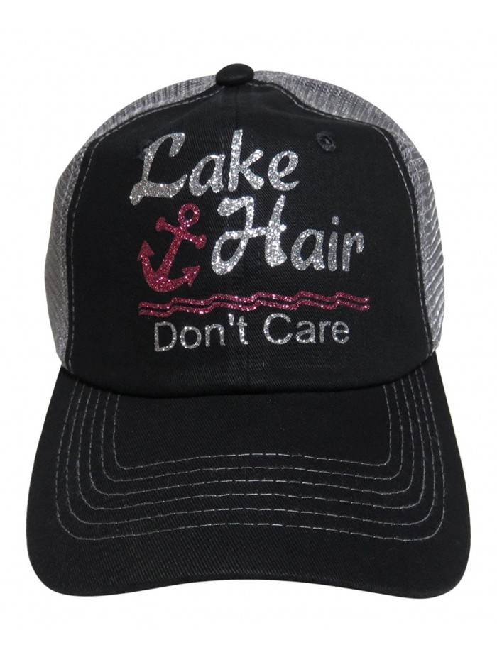Glitter "Lake Hair Don't Care" Black/Grey Trucker Cap Hat - Silver and Hot Pink Glitter - CV12GLA64OT