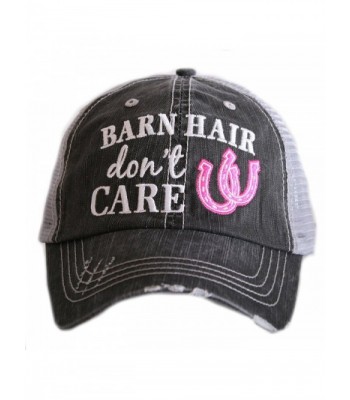 Barn Hair Don't Care Women's Distressed Grey Trucker Hat - Pink - C9183CCO9K2