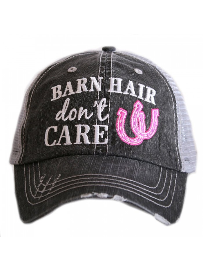 Barn Hair Don't Care Women's Distressed Grey Trucker Hat - Pink - C9183CCO9K2