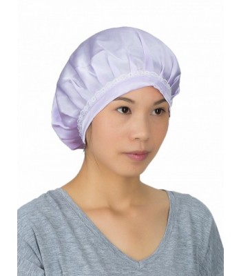 LITHER Women 100% Silk Night Cap Sleeping Hat Head Cover Bonnet For Hair Beauty - Light Purple - CB180OUYOGS