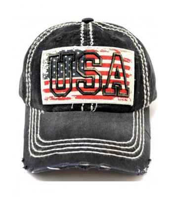 CAPS 'N VINTAGE Vintage USA Flag Embroidery Patch Adjustable Baseball Cap - C3183D94S3C