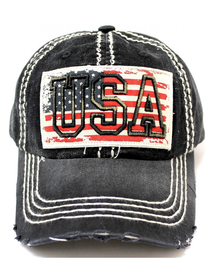 CAPS 'N VINTAGE Vintage USA Flag Embroidery Patch Adjustable Baseball Cap - C3183D94S3C