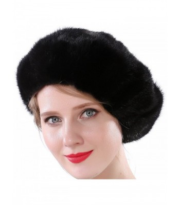 Valpeak Women Winter Berets Real Mink Tail Fur Hat - Black (No Elasticity) - C6185XRRR6N