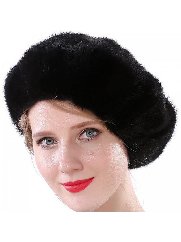 Valpeak Women Winter Berets Real Mink Tail Fur Hat - Black (No Elasticity) - C6185XRRR6N