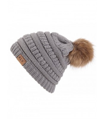 BELIFECOS Women Knitting Pom Pom Beanie Hair Ball Hat Winter Skull Cap - Light Gray - C71896KIM58