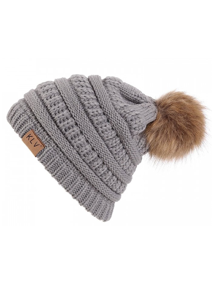 BELIFECOS Women Knitting Pom Pom Beanie Hair Ball Hat Winter Skull Cap - Light Gray - C71896KIM58