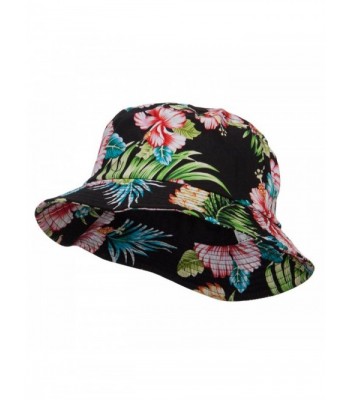 Floral Cotton Bucket Hat - Black - C6124YGZLE7