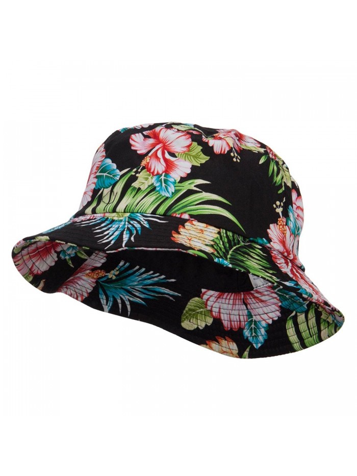 Floral Cotton Bucket Hat - Black - C6124YGZLE7