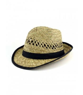 NYFASHION101 Fashionable Unisex Classic Solid Band Casual Straw Fedora Hat - CX11L7PV92R