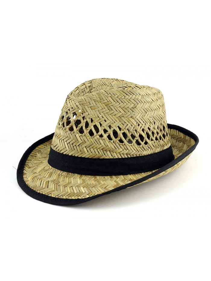 NYFASHION101 Fashionable Unisex Classic Solid Band Casual Straw Fedora Hat - CX11L7PV92R