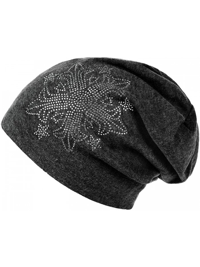 Ababalaya Women Autumn Winter Flower Drills Wool Cap Knit Hat Hip Hop Hat in 6 Colors - Dark Gray - CI17Y2H9THY