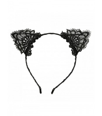 Cute Black Cat Ear Headwear Party Lace Hair Head Bands Headband - Black - CZ185Y2TLEZ