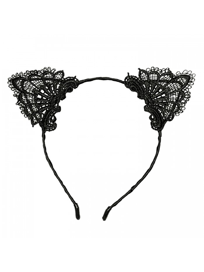 Cute Black Cat Ear Headwear Party Lace Hair Head Bands Headband - Black - CZ185Y2TLEZ