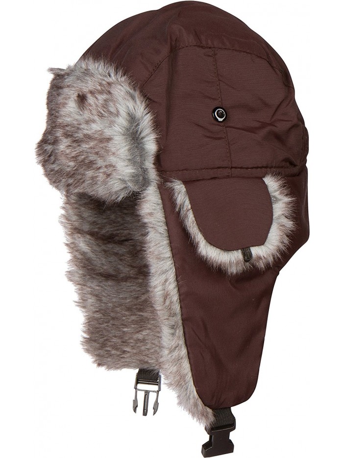 Sakkas Unisex Weatherproof Nylon Faux Fur Lined Winter Earflap Bomber Trooper Aviator Hat - Brown - C1115DVJGXF