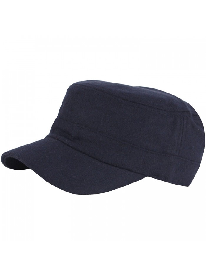 RaOn A156 Pre-Curved Wool Winter Warm Simple Design Club Army Cap Cadet Military Hat - Navy - CH12O5MQW0S