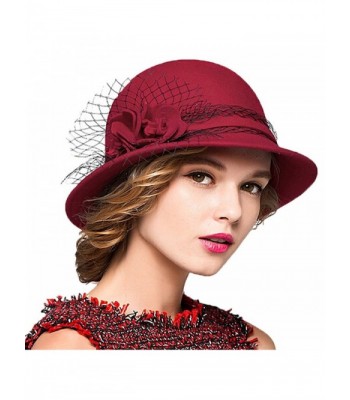 Maitose Women's Wool Felt Bowler Hat - Red - CE128NIZ2CD