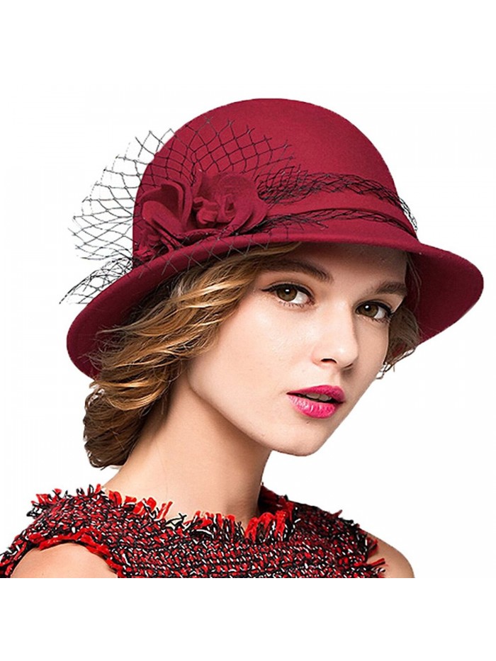Maitose Women's Wool Felt Bowler Hat - Red - CE128NIZ2CD
