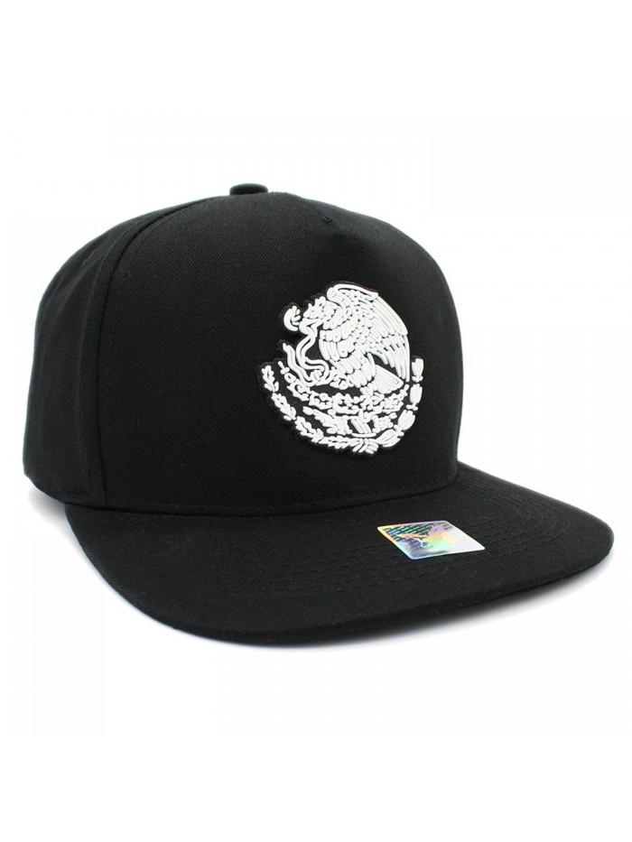 LAFSQ Mexico Flag Eagle Rubber Patch Flatbill Adjustable Snapback Cap- 100% Cotton - Black - C0184MYZ62E