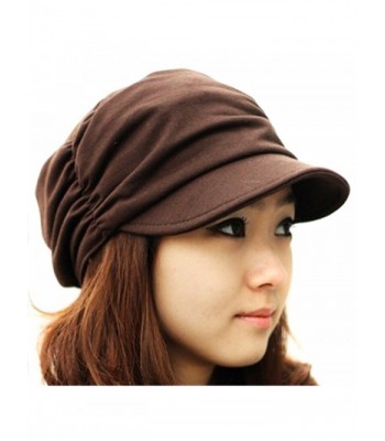 LOCOMO Women Girl Fashion Design Drape Layers Beanie Rib Hat Brim Visor Cap FFH010BLK Black - Brown - CO11COU8E31