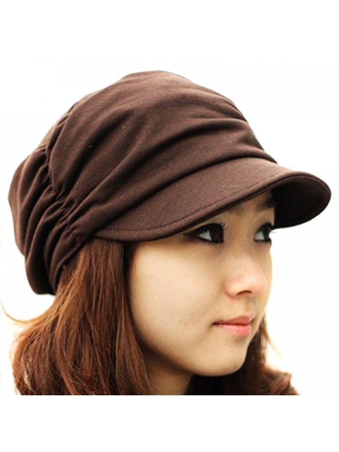 LOCOMO Women Girl Fashion Design Drape Layers Beanie Rib Hat Brim Visor Cap FFH010BLK Black - Brown - CO11COU8E31