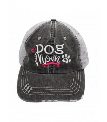 Sun Nowa Dog Mom Bone Embroidered Trucker Distressed Grey Cap Hat - Hot Pink - CJ189H47ON5