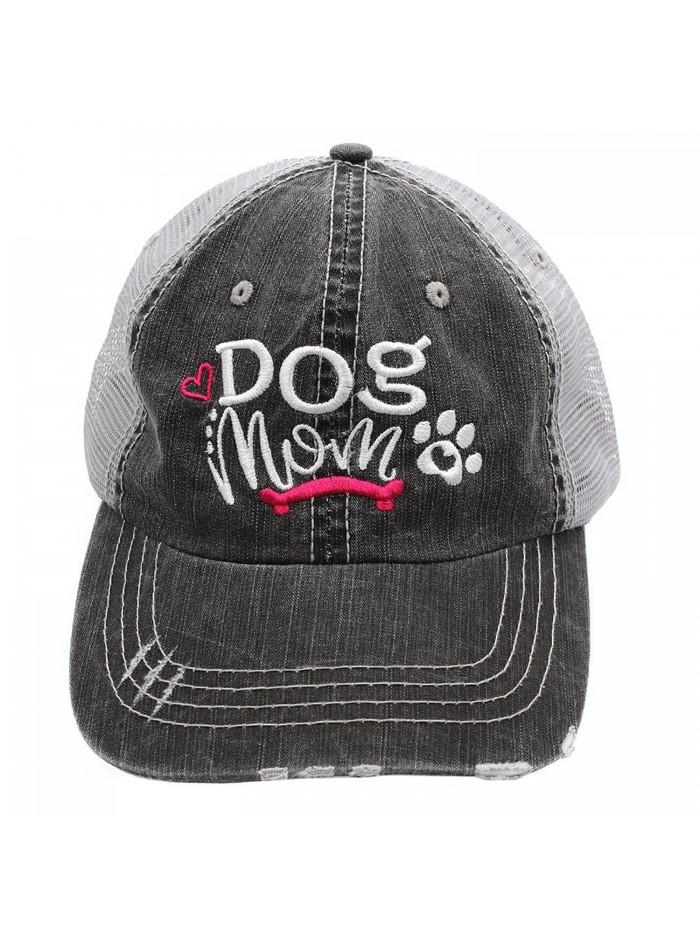 Sun Nowa Dog Mom Bone Embroidered Trucker Distressed Grey Cap Hat - Hot Pink - CJ189H47ON5