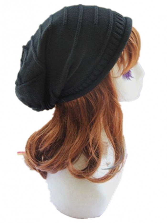 Menglihua Unisex Winter Warm Baggy Folding Wrinkle Knit Skully Slouch Cap Hat Beanie - Black - CN12N9PYYDL