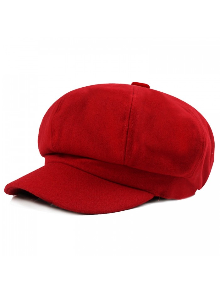 HowYouth Unisex Womens Mens Vintage 8 Panel Cabbie Beret Cap newsboy Baker Boy Flat Cap Peaked Winter Hat - Red - CQ1865GYQIC